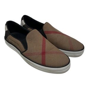 Burberry Brown Slip-On Loafers with Red Check